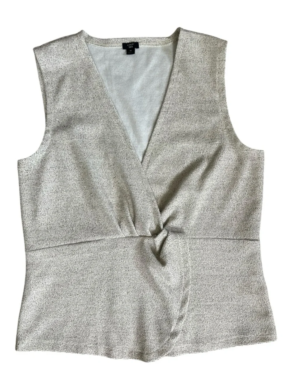 J Crew Peplum V Neck Top Beige & Black Size Medium